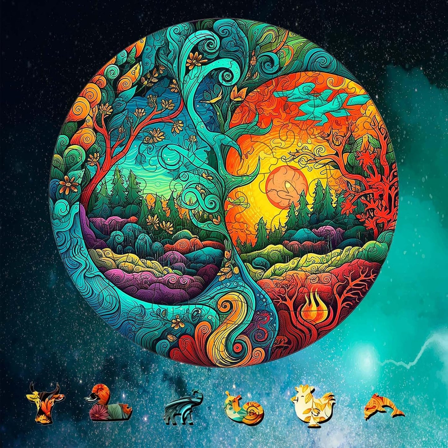 Wooden Jigsaw Puzzles for Adults, Yin Yang Style Wooden Jigsaw Puzzles for Adults Large Size Puzzles Unique Shape Puzzles, Gifts for Birthday Christmas Friends New Years Family Games