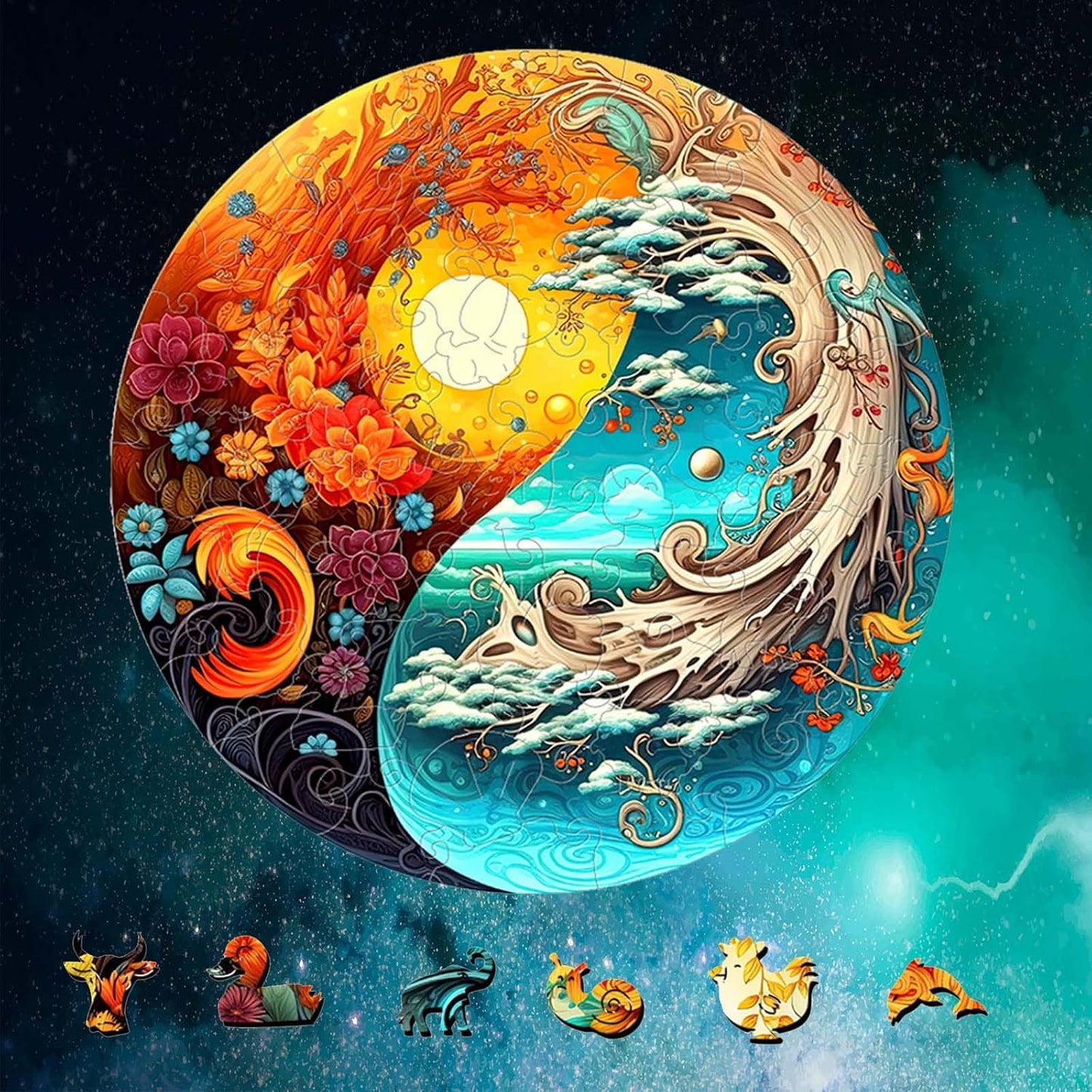 Wooden Jigsaw Puzzles for Adults, Yin Yang Style Wooden Jigsaw Puzzles for Adults Large Size Puzzles Unique Shape Puzzles, Gifts for Birthday Christmas Friends New Years Family Games