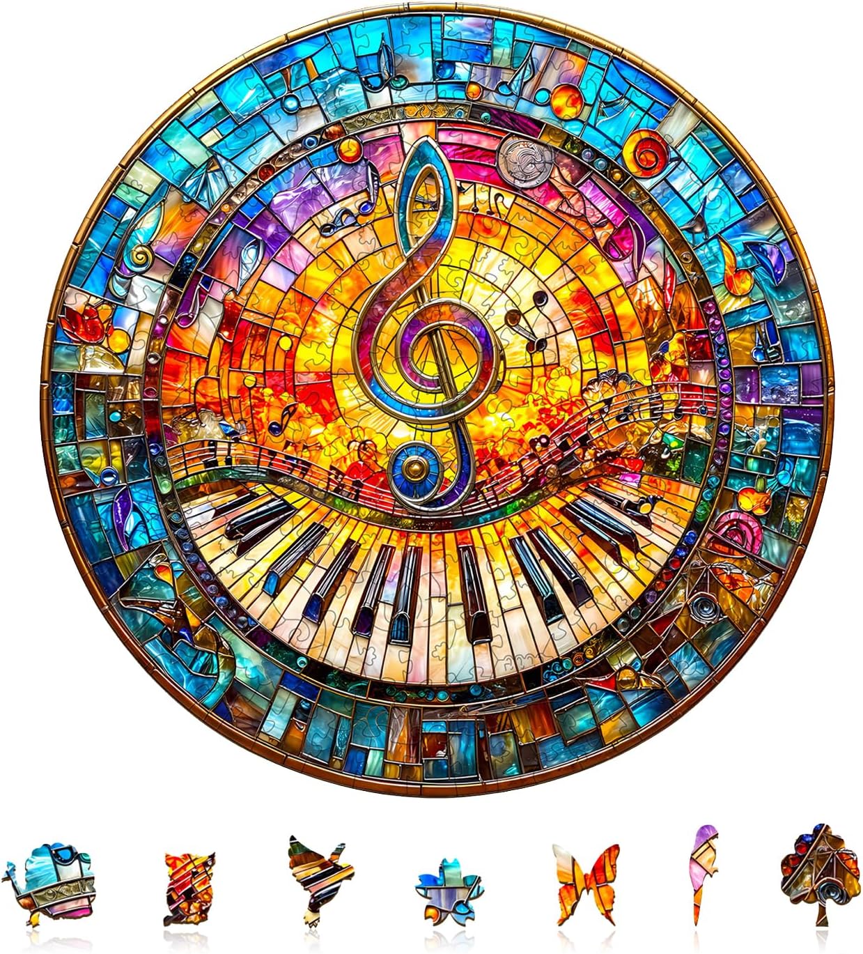 Wooden Puzzles for Adults, Stained Glass Guitar Wooden Jigsaw Puzzle for Adults, Music Books Wood Puzzles Adult, Unique Shape, Fun Presents for Friends, Wall Art Home Decor(S -8.5 * 8.4in-126 pcs)