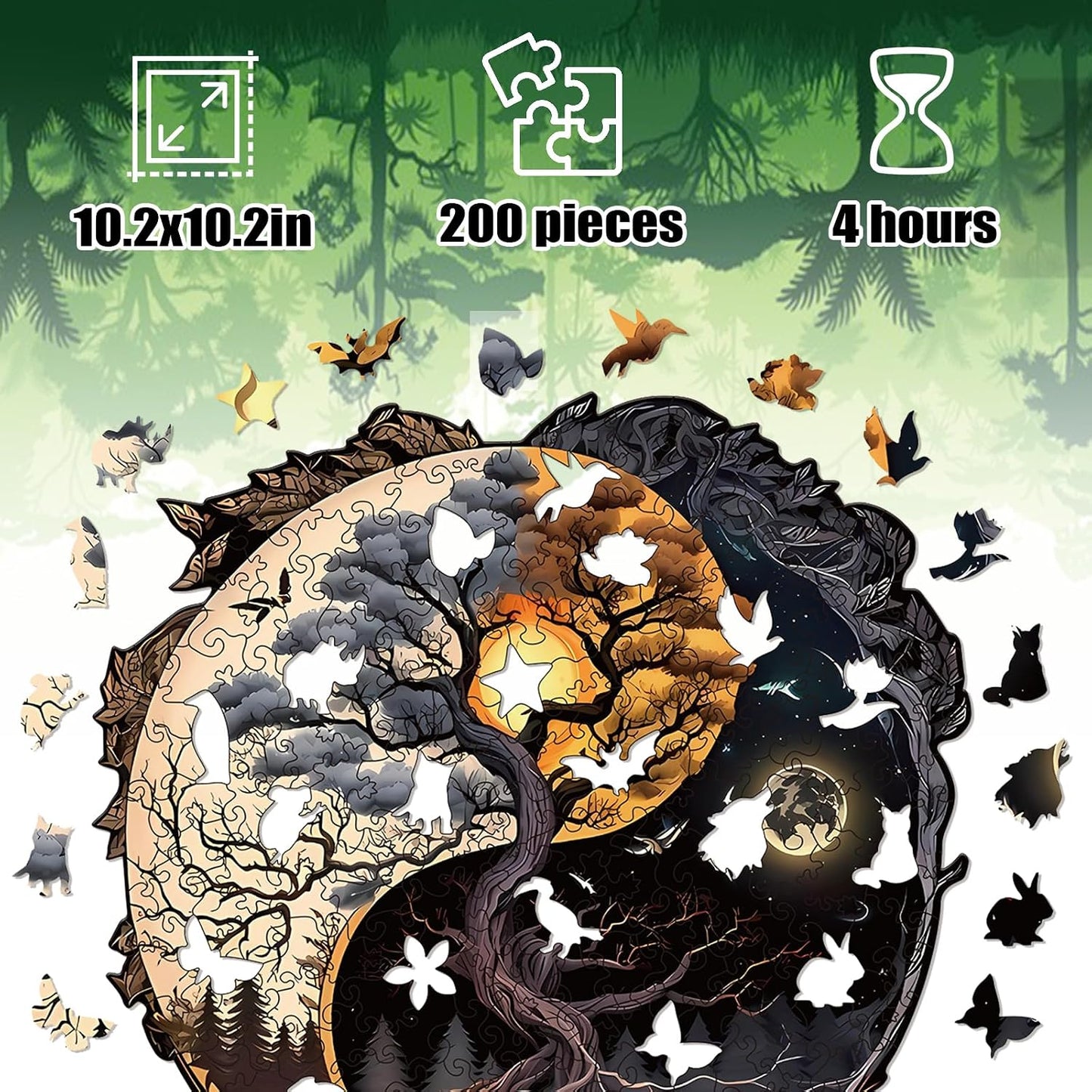 Wooden Puzzles for Adults, Tree of Life Wood Puzzles 200 Pieces, Irregular Animal Shaped Unique Wooden Jigsaw Puzzles, Creative Ghristmas Gift for Teenagers and Adults