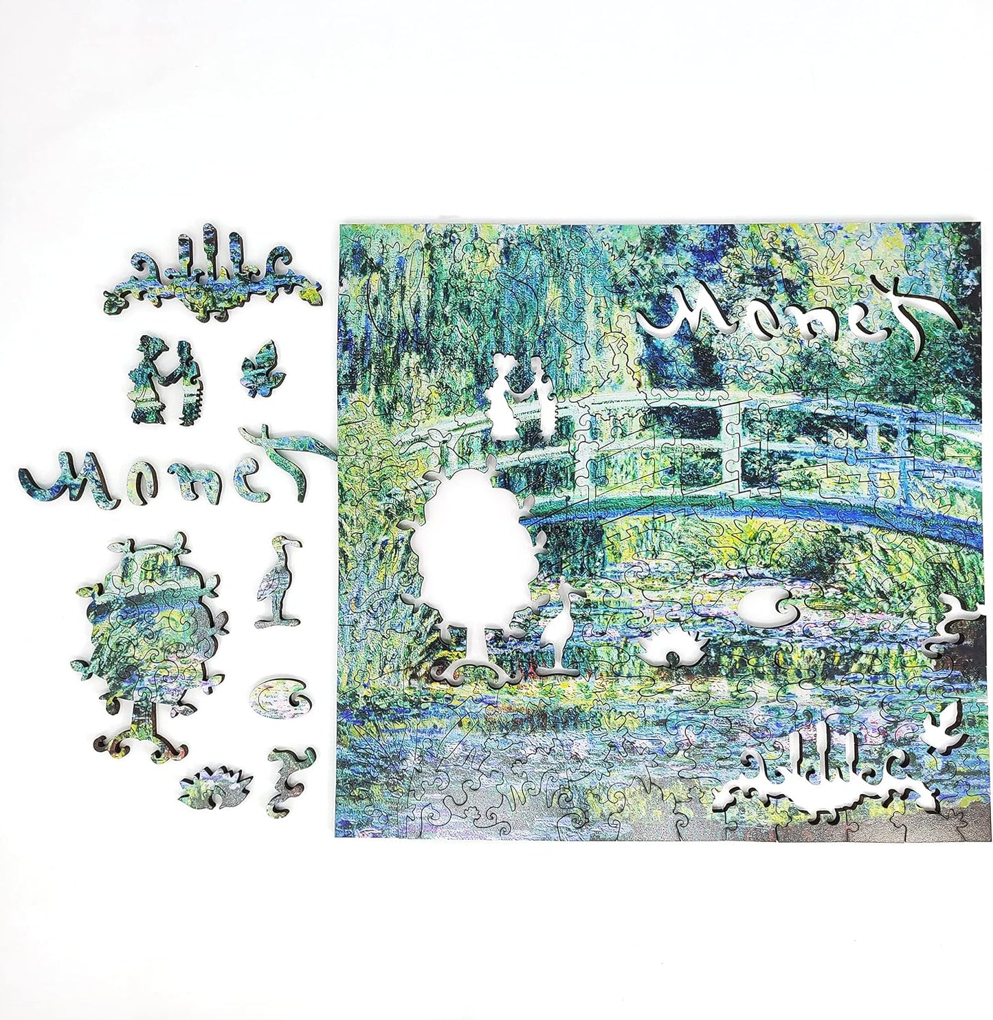 Wooden Jigsaw Puzzle for Adults - Uniquely Shaped Pieces - Made in The USA by FoxSmartBox - 210 Pieces - Water Lilies and Japanese Bridge