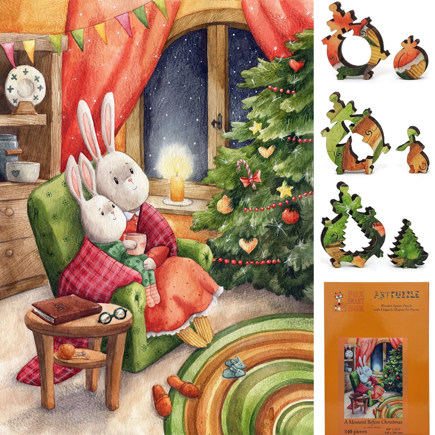 Wooden Jigsaw Puzzle with Uniquely Shaped Pieces for Adults - 240 Pieces - A Moment Before Christmas