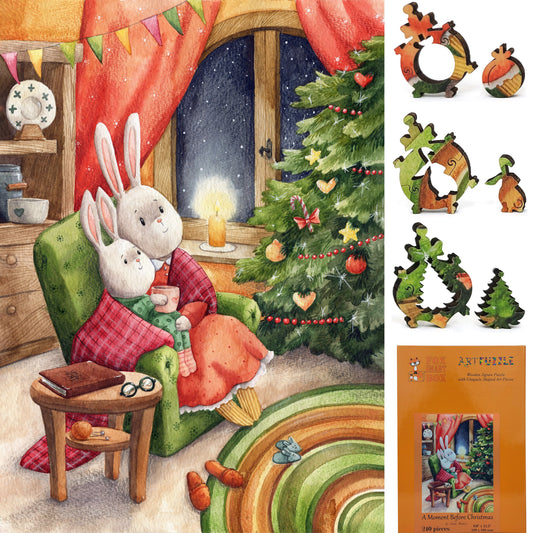 Wooden Jigsaw Puzzle with Uniquely Shaped Pieces for Adults - 240 Pieces - A Moment Before Christmas