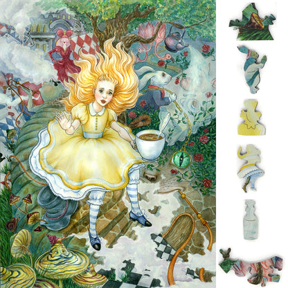 Large Format Wooden Jigsaw Puzzle with Uniquely Shaped Pieces for Seniors and Adults - 200 Pieces - Alice's Fantasies