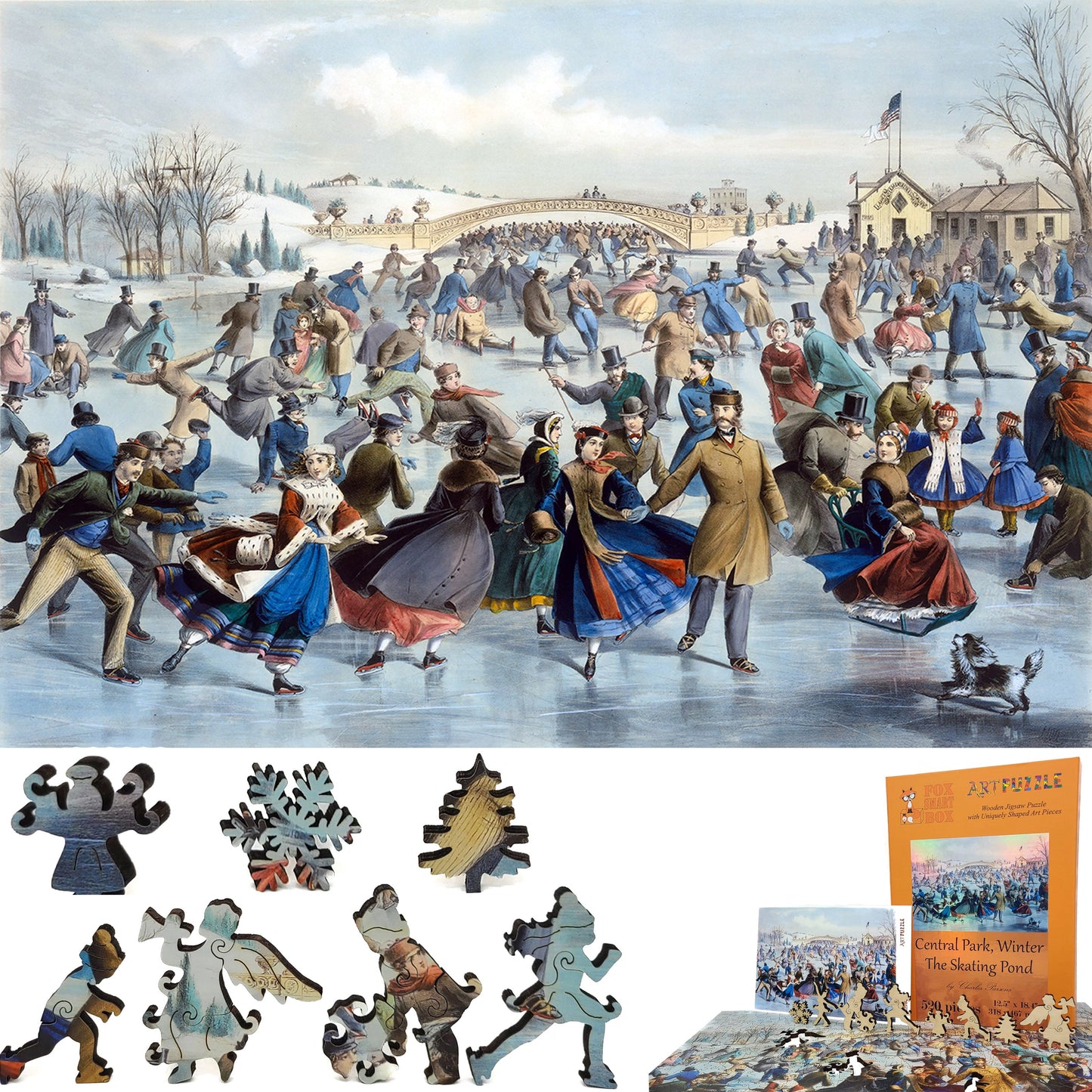 Wooden Jigsaw Puzzle for Adults - Uniquely Shaped Pieces  - 520 Pieces - Central Park, Winter – The Skating Pond