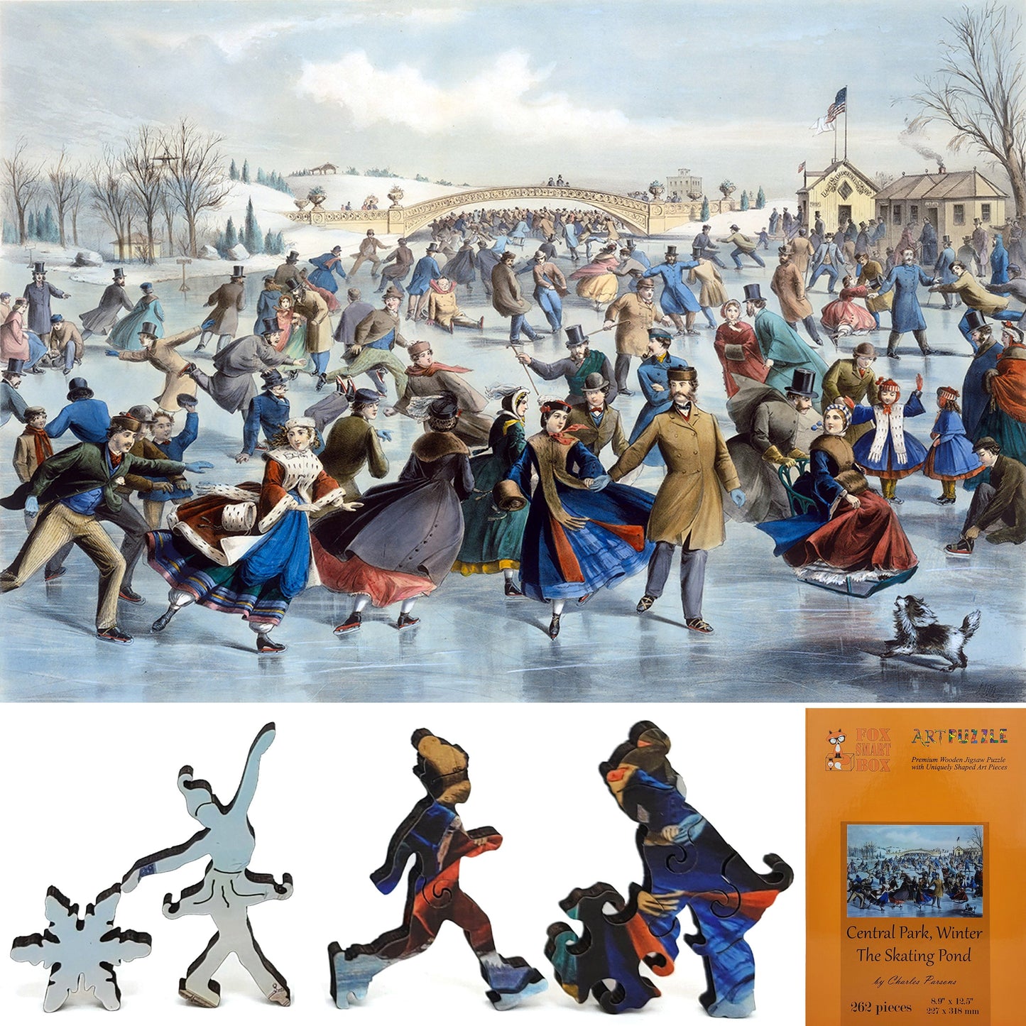 Wooden Jigsaw Puzzle for Adults - Uniquely Shaped Pieces  - 262 Pieces - Central Park, Winter – The Skating Pond
