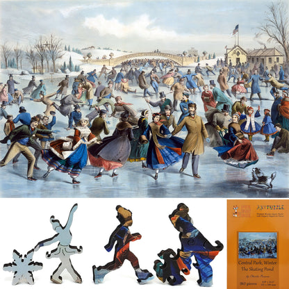 Wooden Jigsaw Puzzle for Adults - Uniquely Shaped Pieces  - 262 Pieces - Central Park, Winter – The Skating Pond