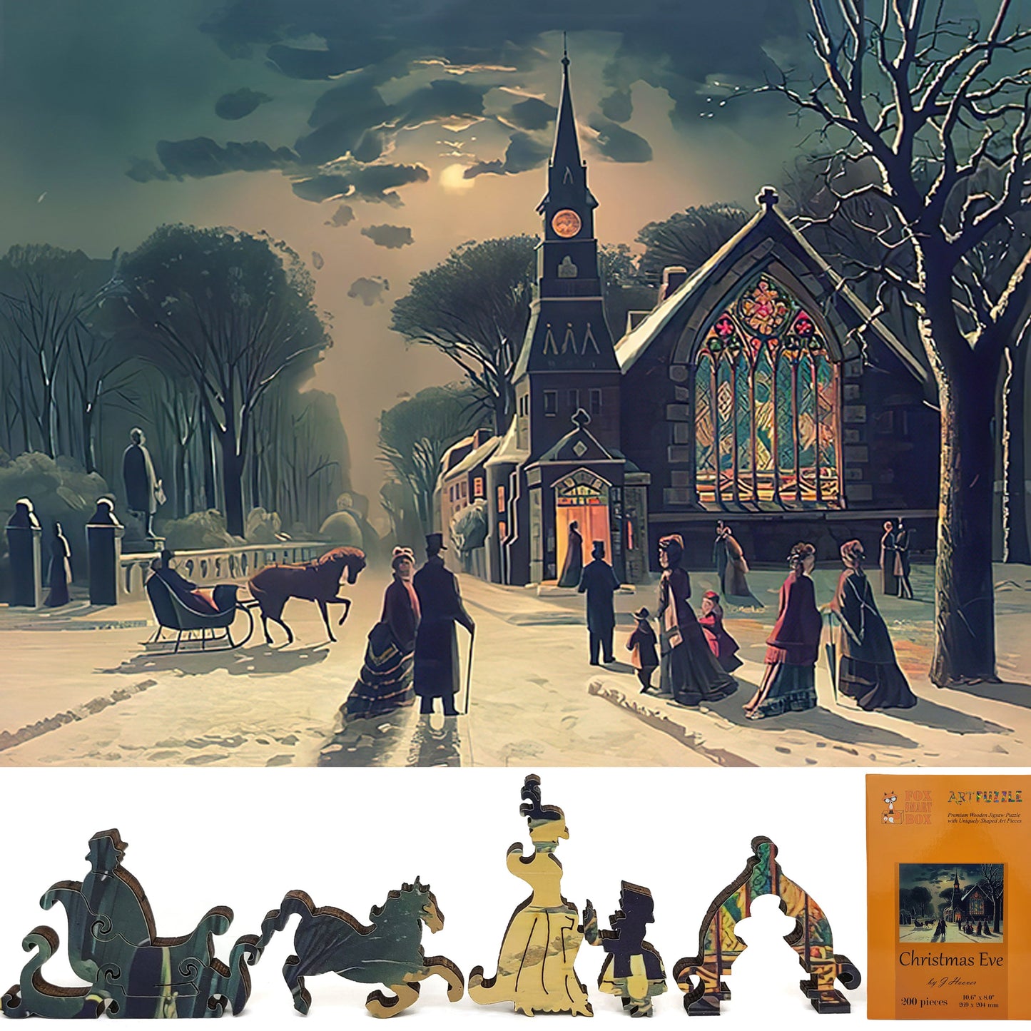 Wooden Jigsaw Puzzle for Adults - Uniquely Shaped Pieces  - 200 Pieces - Christmas Eve