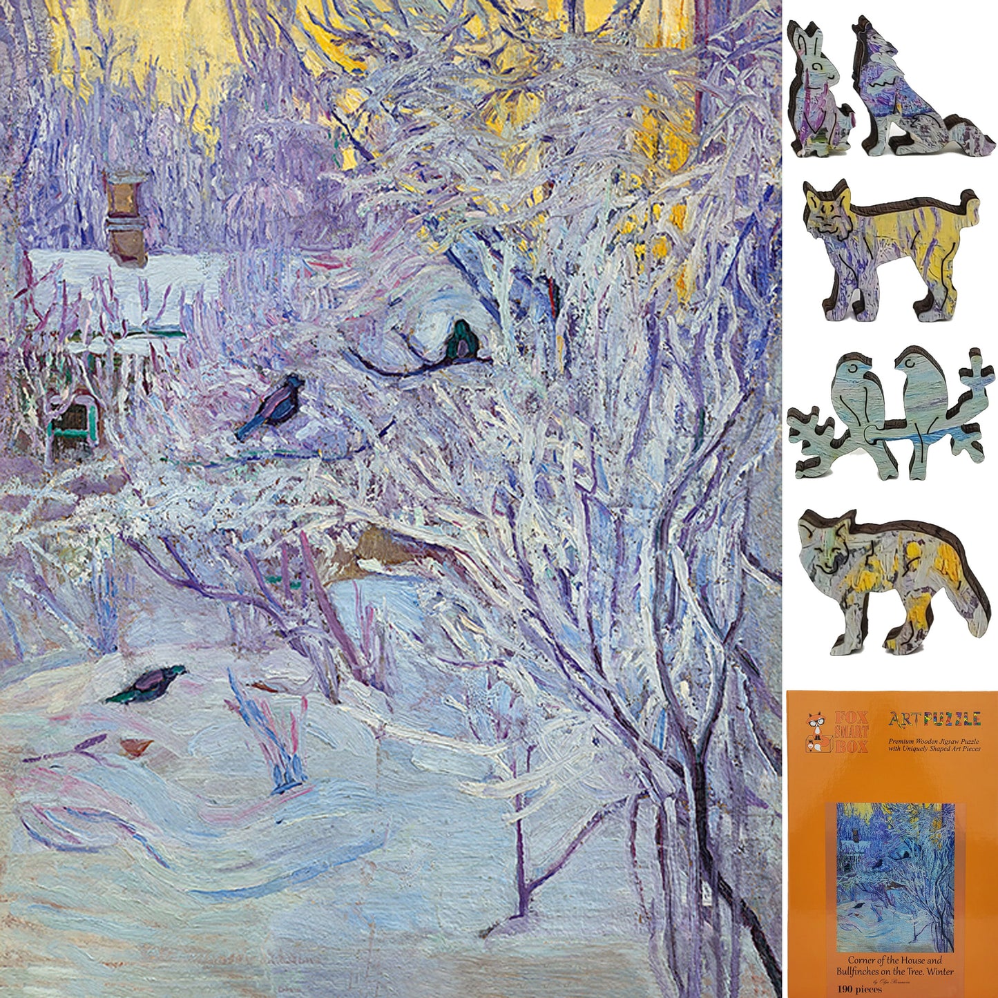 Large Format Wooden Jigsaw Puzzle with Uniquely Shaped Pieces for Seniors and Adults - 190 Pieces - Bullfinches on the Tree. Winter