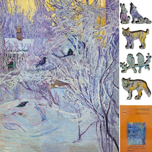 Large Format Wooden Jigsaw Puzzle with Uniquely Shaped Pieces for Seniors and Adults - 190 Pieces - Bullfinches on the Tree. Winter