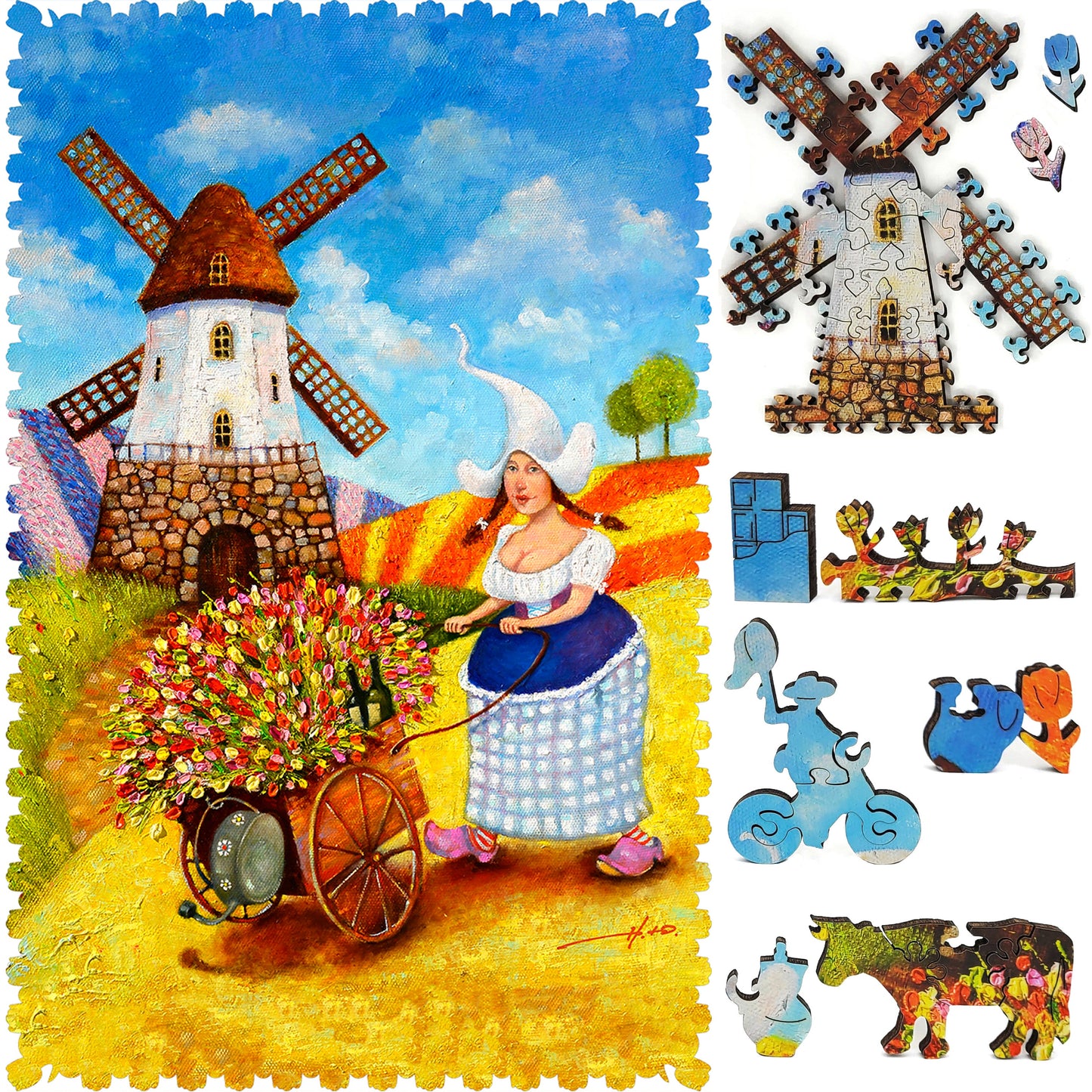 Wooden Jigsaw Puzzle with Uniquely Shaped Pieces for Adults - 310 Pieces - Dutch Tulips