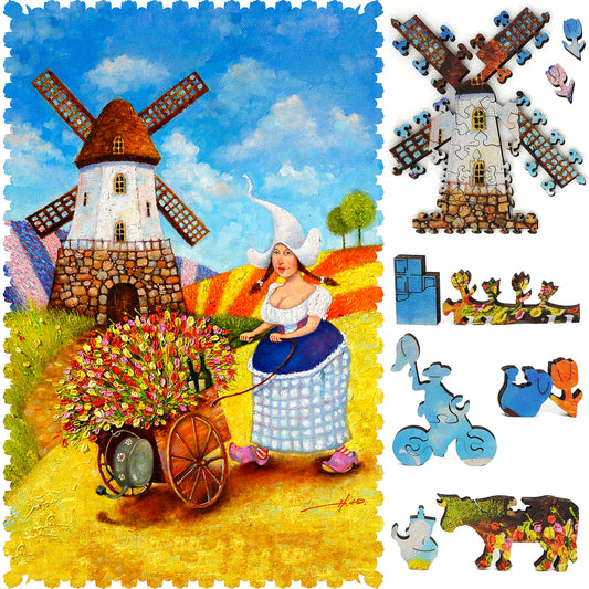 Wooden Jigsaw Puzzle with Uniquely Shaped Pieces for Adults - 310 Pieces - Dutch Tulips