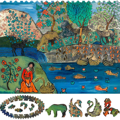 Wooden Jigsaw Puzzle for Adults - Uniquely Shaped Pieces - 232 Pieces - Girl with Swan