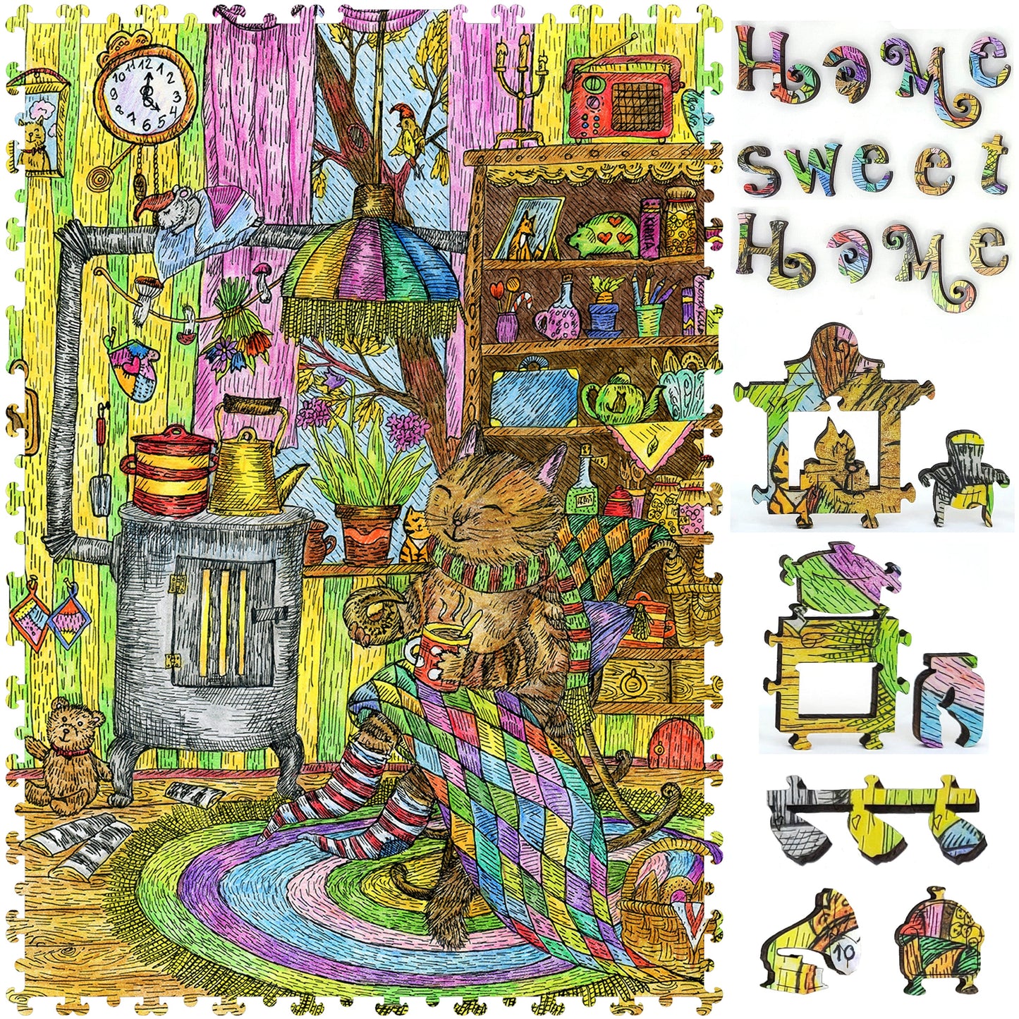 Wooden Jigsaw Puzzle with Uniquely Shaped Pieces for Adults - 350 Pieces - Home, Sweet Home