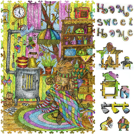 Wooden Jigsaw Puzzle with Uniquely Shaped Pieces for Adults - 350 Pieces - Home, Sweet Home