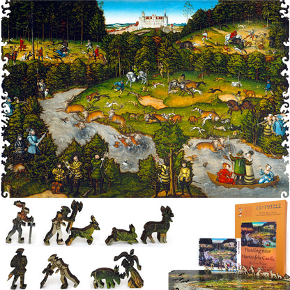 Wooden Jigsaw Puzzle with Uniquely Shaped Pieces for Adults - 485 Pieces - Hunting near Hartenfels Castle