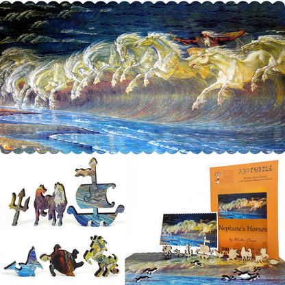 Wooden Jigsaw Puzzle with Uniquely Shaped Pieces for Adults - 390 Pieces - Neptune's Horses