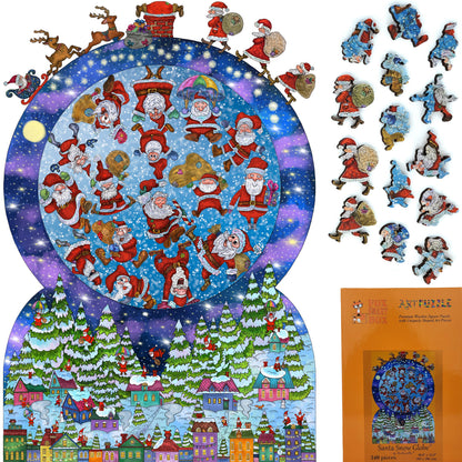 Wooden Jigsaw Puzzle for Adults - Uniquely Shaped Pieces - 340 Pieces - Santa Snow Globe