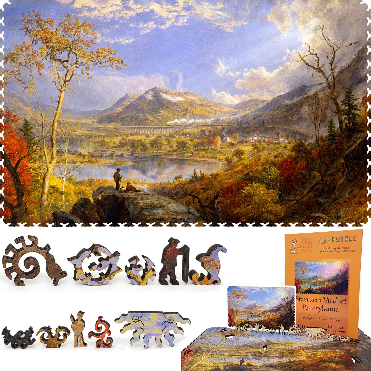 Wooden Jigsaw Puzzle with Uniquely Shaped Pieces for Adults - 440 Pieces - Starrucca Viaduct, Pennsylvania