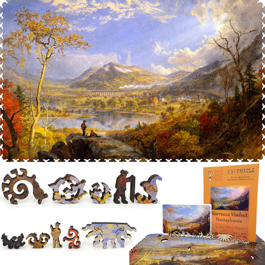 Wooden Jigsaw Puzzle with Uniquely Shaped Pieces for Adults - 440 Pieces - Starrucca Viaduct, Pennsylvania