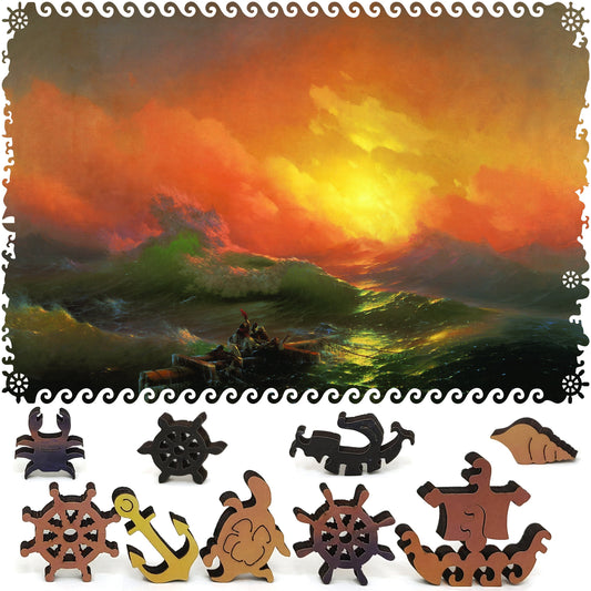 Wooden Jigsaw Puzzle with Uniquely Shaped Pieces for Adults - 425 Pieces - The Ninth Wave (digitally enhanced)