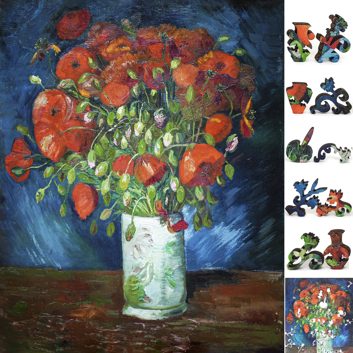 Large Format Wooden Jigsaw Puzzle with Uniquely Shaped Pieces for Seniors and Adults - 235 Pieces - Vase with red poppies