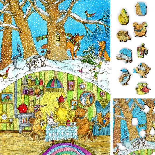 Wooden Jigsaw Puzzle with Uniquely Shaped Pieces for Adults - 195 Pieces - Visiting the Bear