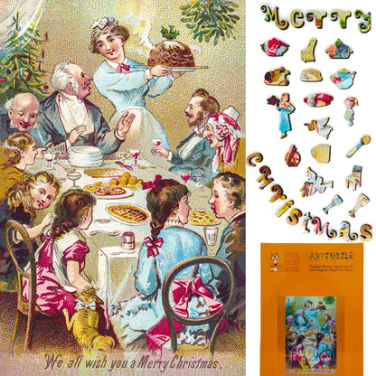 Wooden Jigsaw Puzzle for Adults - Uniquely Shaped Pieces  - 205 Pieces - We all wish you a merry Christmas