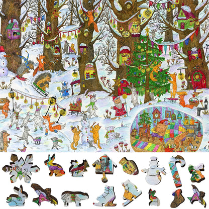 Large Format Wooden Jigsaw Puzzle for Seniors and Adults - Uniquely Shaped Pieces  - 240 Pieces - Fairy Forest. Winter