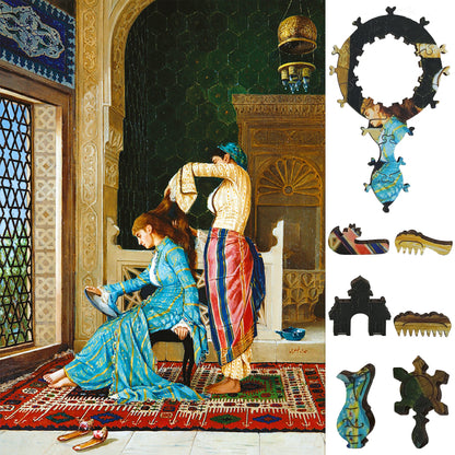 Large Format Wooden Jigsaw Puzzle with Uniquely Shaped Pieces for Seniors and Adults - 230 Pieces - Woman Having Her Hair Combed