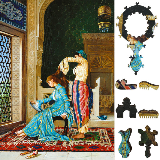 Large Format Wooden Jigsaw Puzzle with Uniquely Shaped Pieces for Seniors and Adults - 230 Pieces - Woman Having Her Hair Combed
