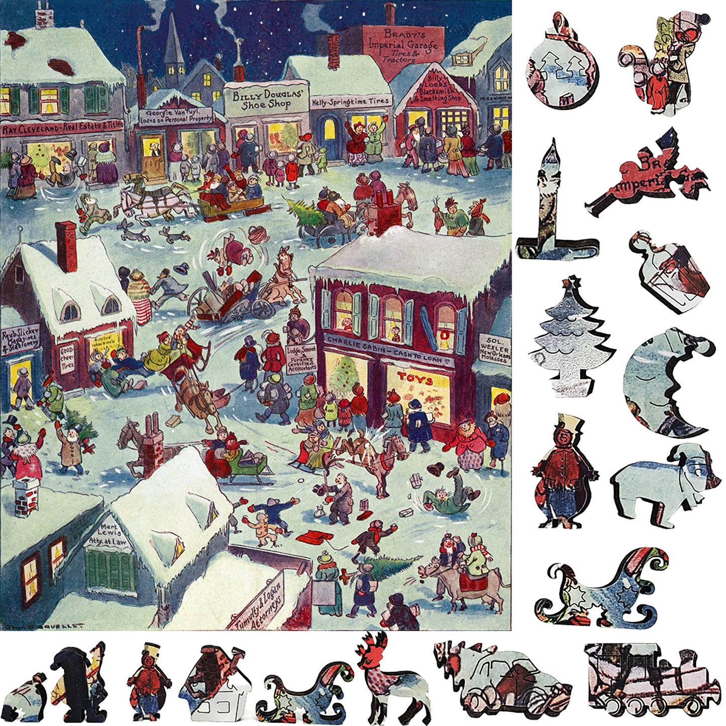 Large Format Wooden Jigsaw Puzzle with Uniquely Shaped Pieces for Seniors and Adults - 230 Pieces - Christmas eve at Yapp's Crossing
