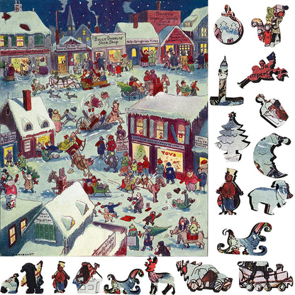 Large Format Wooden Jigsaw Puzzle with Uniquely Shaped Pieces for Seniors and Adults - 230 Pieces - Christmas eve at Yapp's Crossing