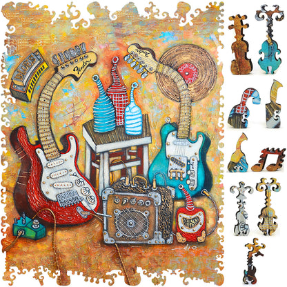 Wooden Jigsaw Puzzle with Uniquely Shaped Pieces for Adults - 212 Pieces - Yellow Bottle Blues