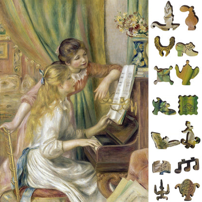 Large Format Wooden Jigsaw Puzzle with Uniquely Shaped Pieces for Seniors and Adults - 260 Pieces - Young Girls at the Piano