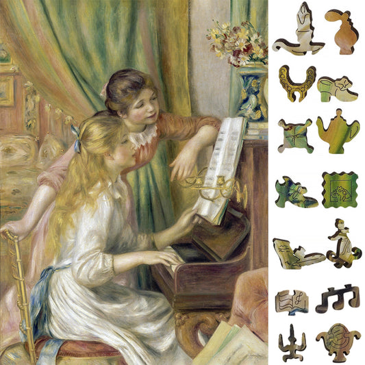 Large Format Wooden Jigsaw Puzzle with Uniquely Shaped Pieces for Seniors and Adults - 260 Pieces - Young Girls at the Piano