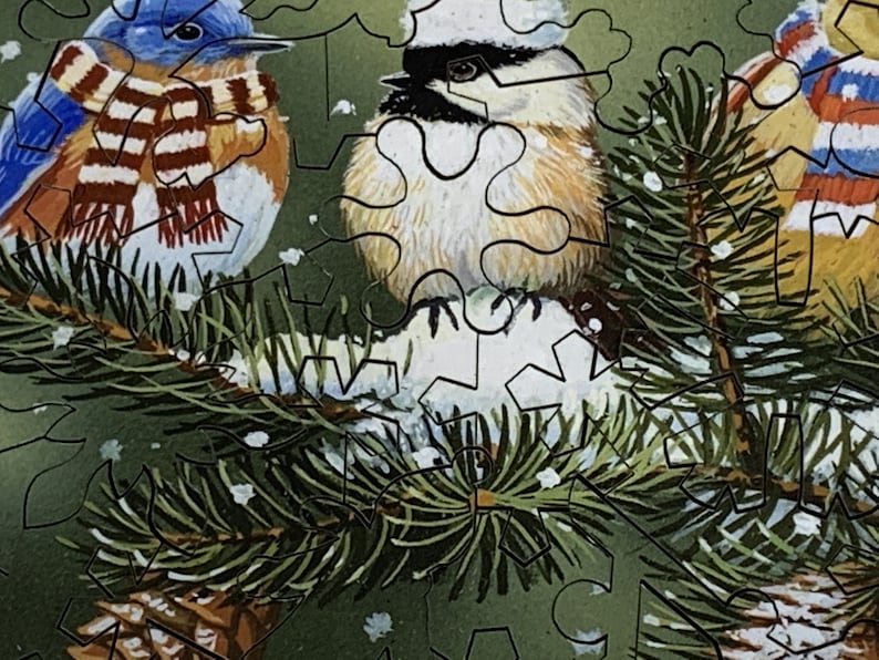 Winter Birds Unique Shaped Puzzles, Whimsy Puzzles For Adults, Logic Puzzle, Gifts For Couples, Wooden Jigsaw Puzzle, Irregular - 50 Piece