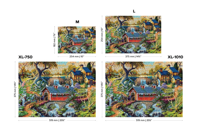 Wooden Jigsaw Puzzle "Countryside Bridges" 200, 500, 1000 pcs Beautiful Garden Adults Kids Landscape Unusual Shape Pieces Wooden.City