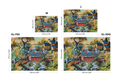 Wooden Jigsaw Puzzle "Countryside Bridges" 200, 500, 1000 pcs Beautiful Garden Adults Kids Landscape Unusual Shape Pieces Wooden.City