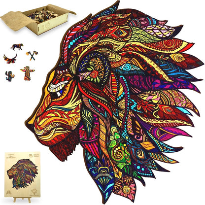 Wooden Jigsaw Puzzle XL 300 Piece (15"x15") – Lion Wood Jigsaw Puzzle for Adults Presented in Wooden Gift Box by The Puzzled Tree
