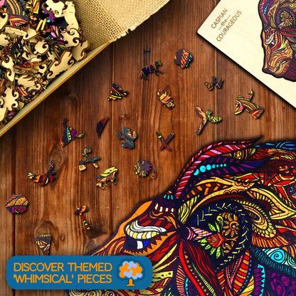 Wooden Jigsaw Puzzle XL 300 Piece (15"x15") – Lion Wood Jigsaw Puzzle for Adults Presented in Wooden Gift Box by The Puzzled Tree