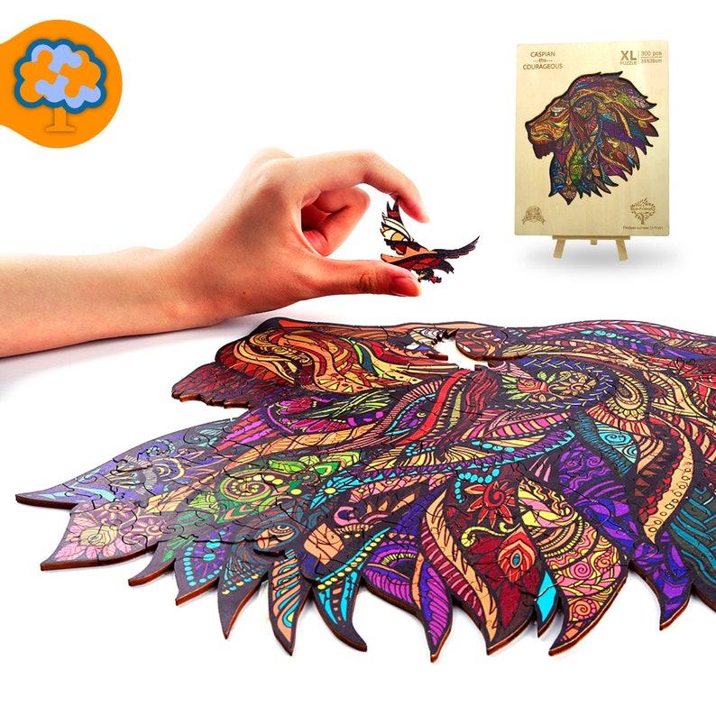 Wooden Jigsaw Puzzle XL 300 Piece (15"x15") – Lion Wood Jigsaw Puzzle for Adults Presented in Wooden Gift Box by The Puzzled Tree