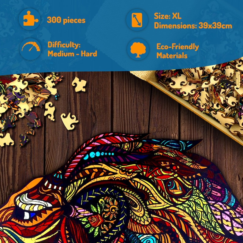Wooden Jigsaw Puzzle XL 300 Piece (15"x15") – Lion Wood Jigsaw Puzzle for Adults Presented in Wooden Gift Box by The Puzzled Tree