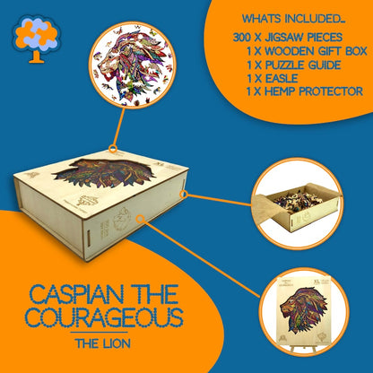 Wooden Jigsaw Puzzle XL 300 Piece (15"x15") – Lion Wood Jigsaw Puzzle for Adults Presented in Wooden Gift Box by The Puzzled Tree