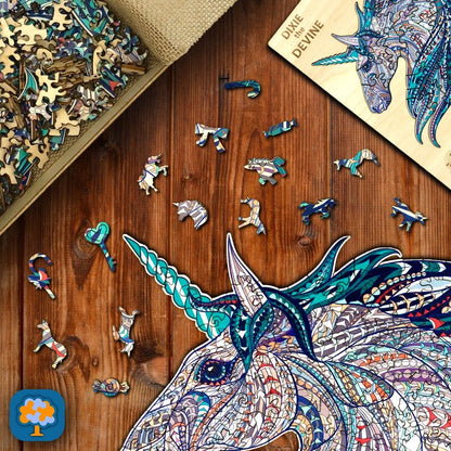 Wooden Jigsaw Puzzle XL 250 Piece (32x30cm) – Unicorn Wooden Jigsaw for Adults Presented in Wooden Gift Box by The Puzzled Tree