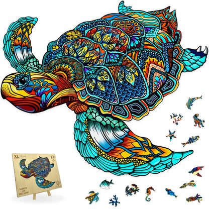 Wooden Jigsaw Puzzle XL 300 Piece (38x32.2cm) – Turtle Wooden Jigsaw for Adults Presented in Wooden Gift Box by The Puzzled Tree