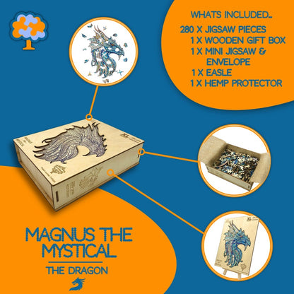 Wooden Jigsaw Puzzle XL 280 Piece (42x30cm) – Dragon Wood Puzzles for Adults Presented in Wooden Gift Box by The Puzzled Tree