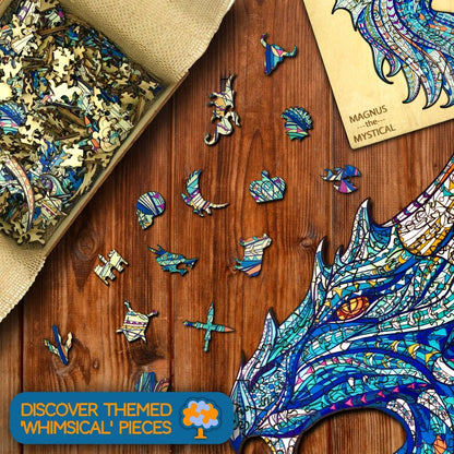 Wooden Jigsaw Puzzle XL 280 Piece (42x30cm) – Dragon Wood Puzzles for Adults Presented in Wooden Gift Box by The Puzzled Tree