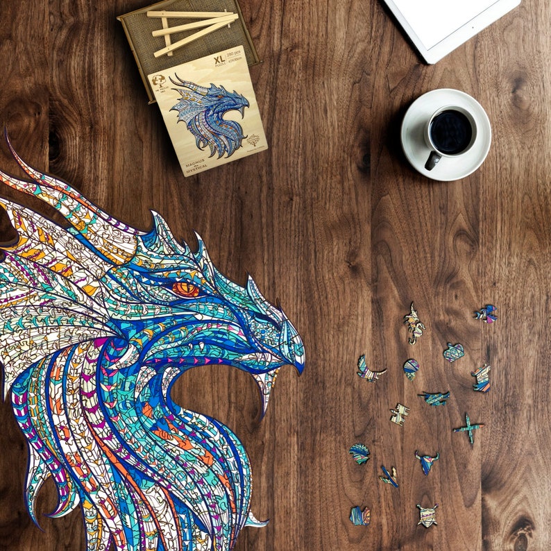 Wooden Jigsaw Puzzle XL 280 Piece (42x30cm) – Dragon Wood Puzzles for Adults Presented in Wooden Gift Box by The Puzzled Tree