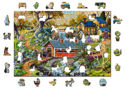 Wooden Jigsaw Puzzle "Countryside Bridges" 200, 500, 1000 pcs Beautiful Garden Adults Kids Landscape Unusual Shape Pieces Wooden.City